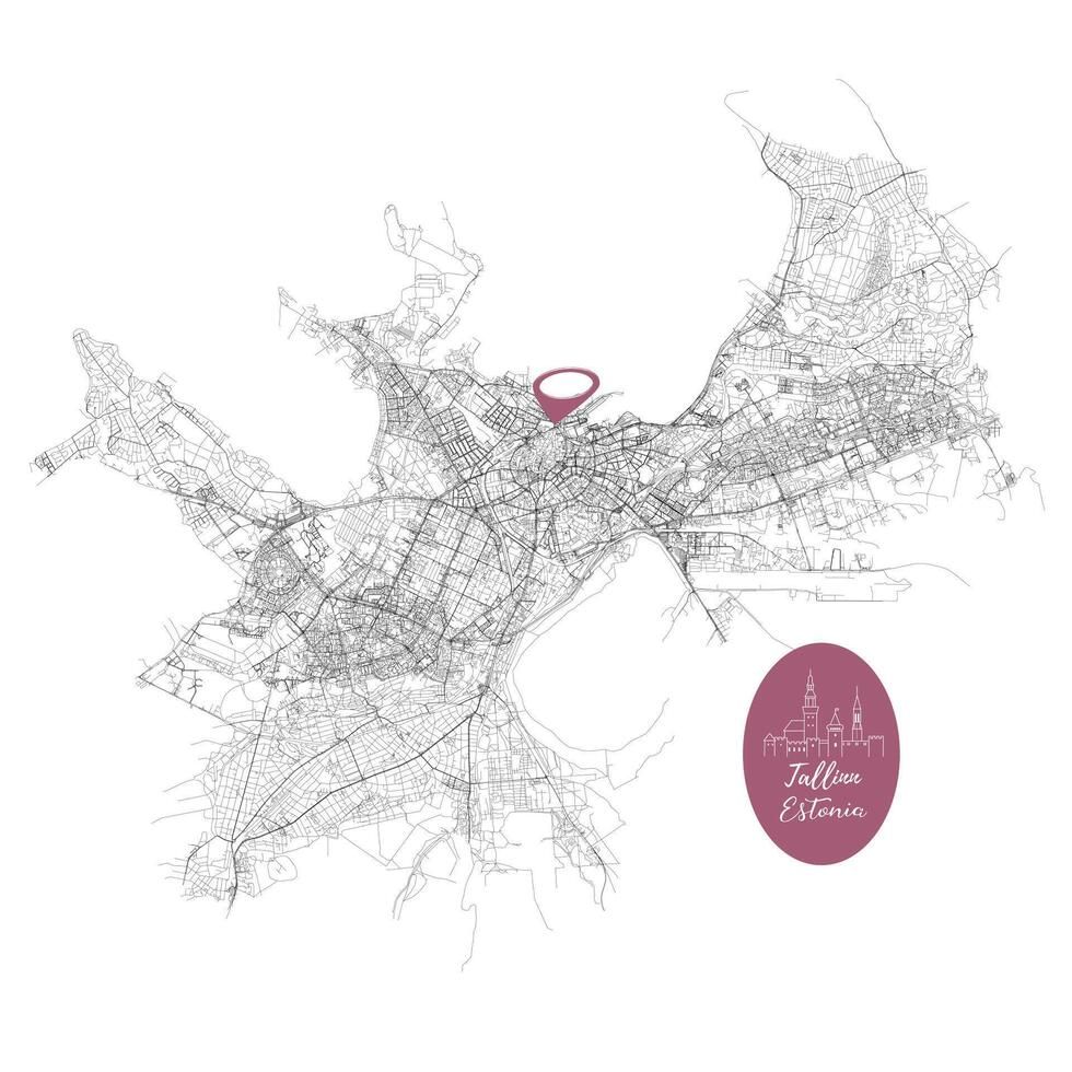Tallinn capital city of Tallinn, Estonia,urban street roads map with location pin, illustration element image vector