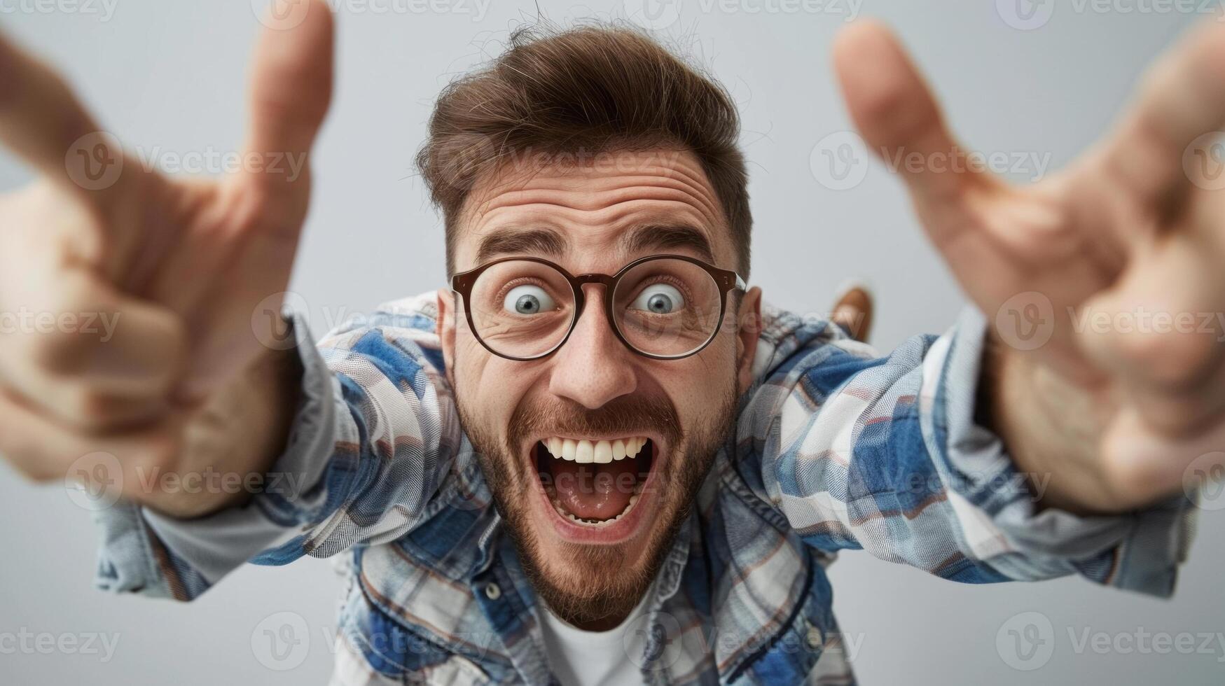 Excited young man celebrating success with a joyful expression photo