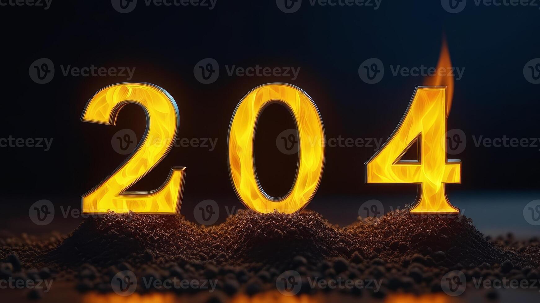 Fiery numbers 204 emerging from ashes in a dramatic night setting photo