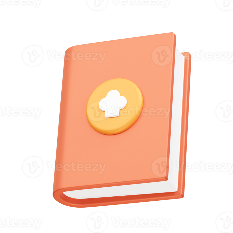 Cookbook with chef hat icon. Recipe book icon 3d illustration png