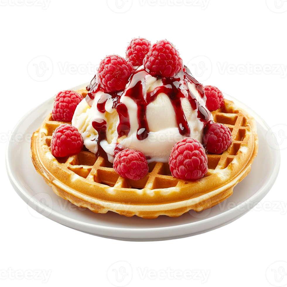 Decadent waffle with ice cream and caramel sauce png