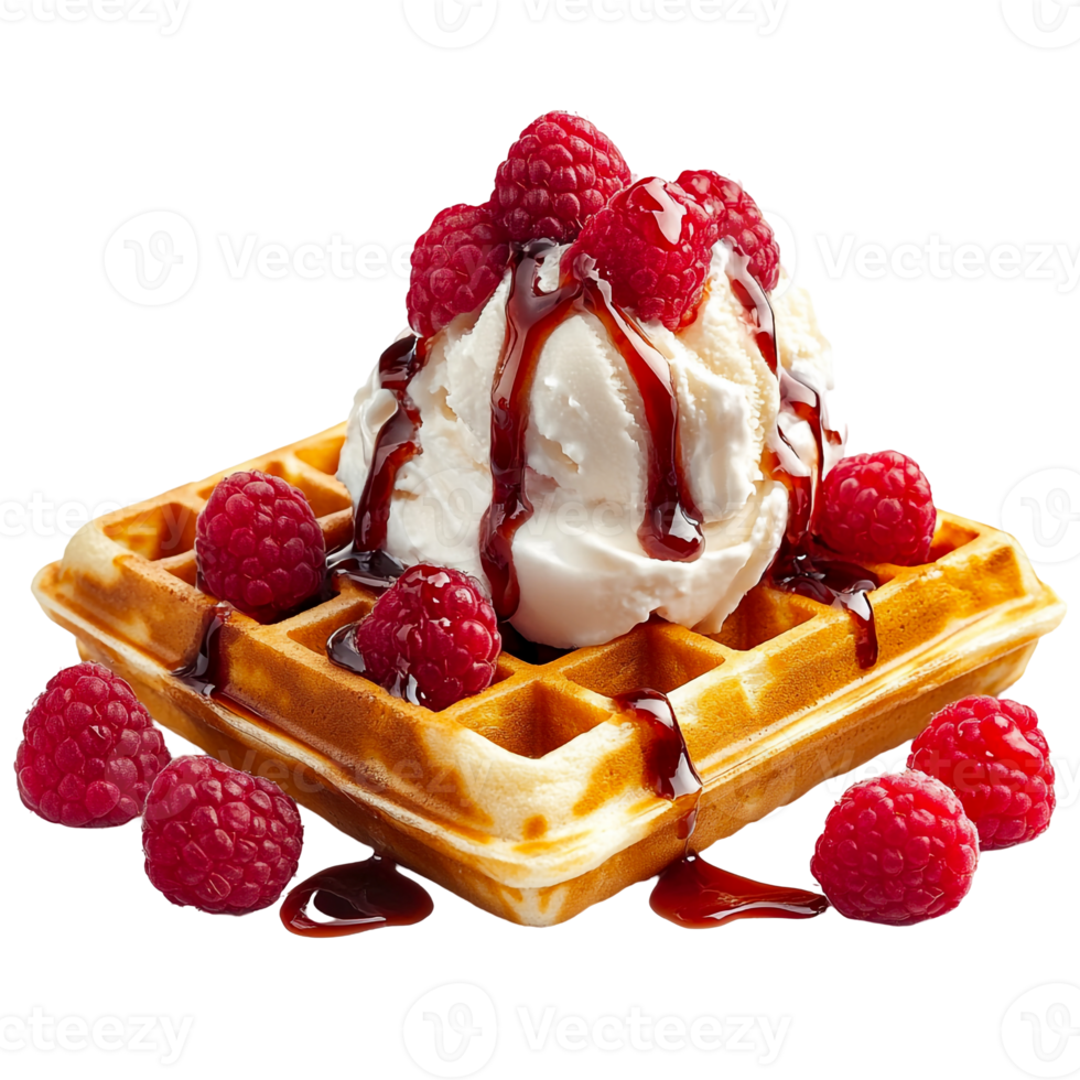 A fluffy waffle served with ice cream png
