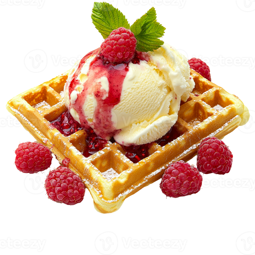 Waffle and ice cream stack with berries png
