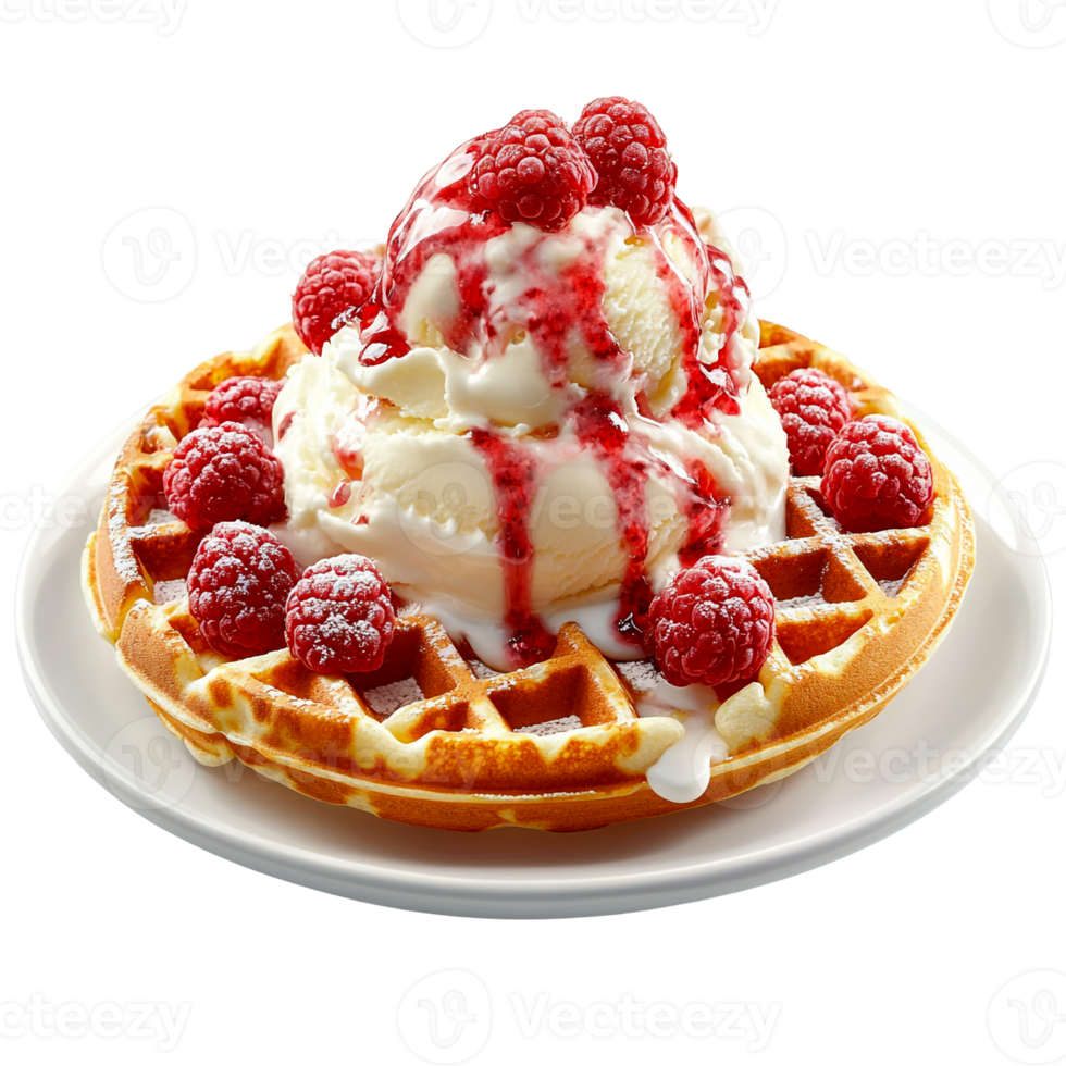 Classic waffle with ice cream and powdered sugar png