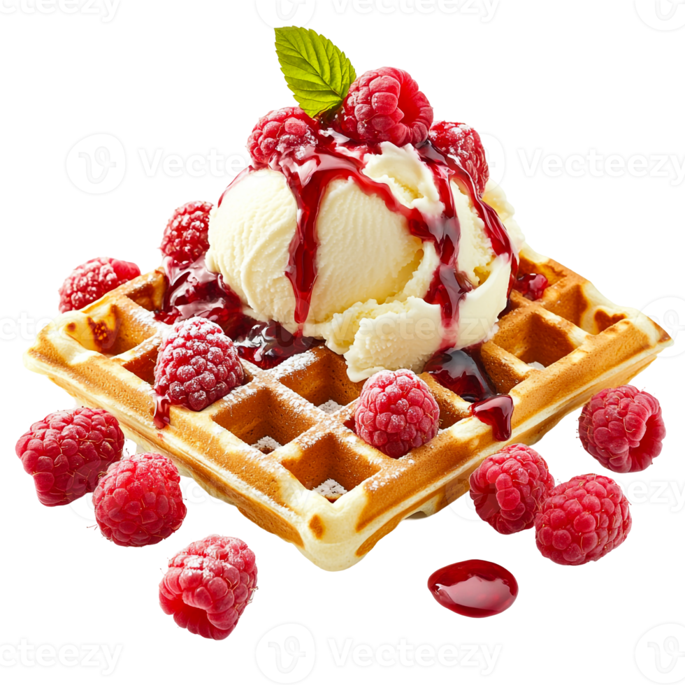Gourmet waffle with ice cream and fruit png