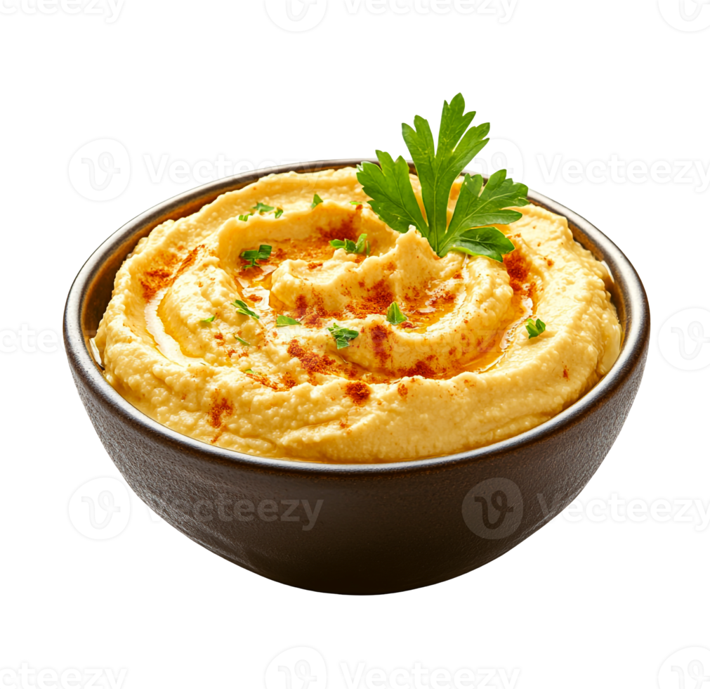 Homemade hummus garnished with parsley png
