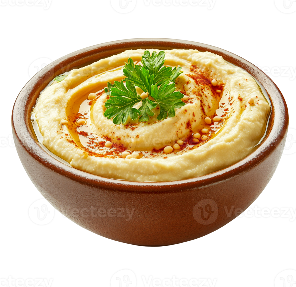 Healthy hummus in a wooden bowl png