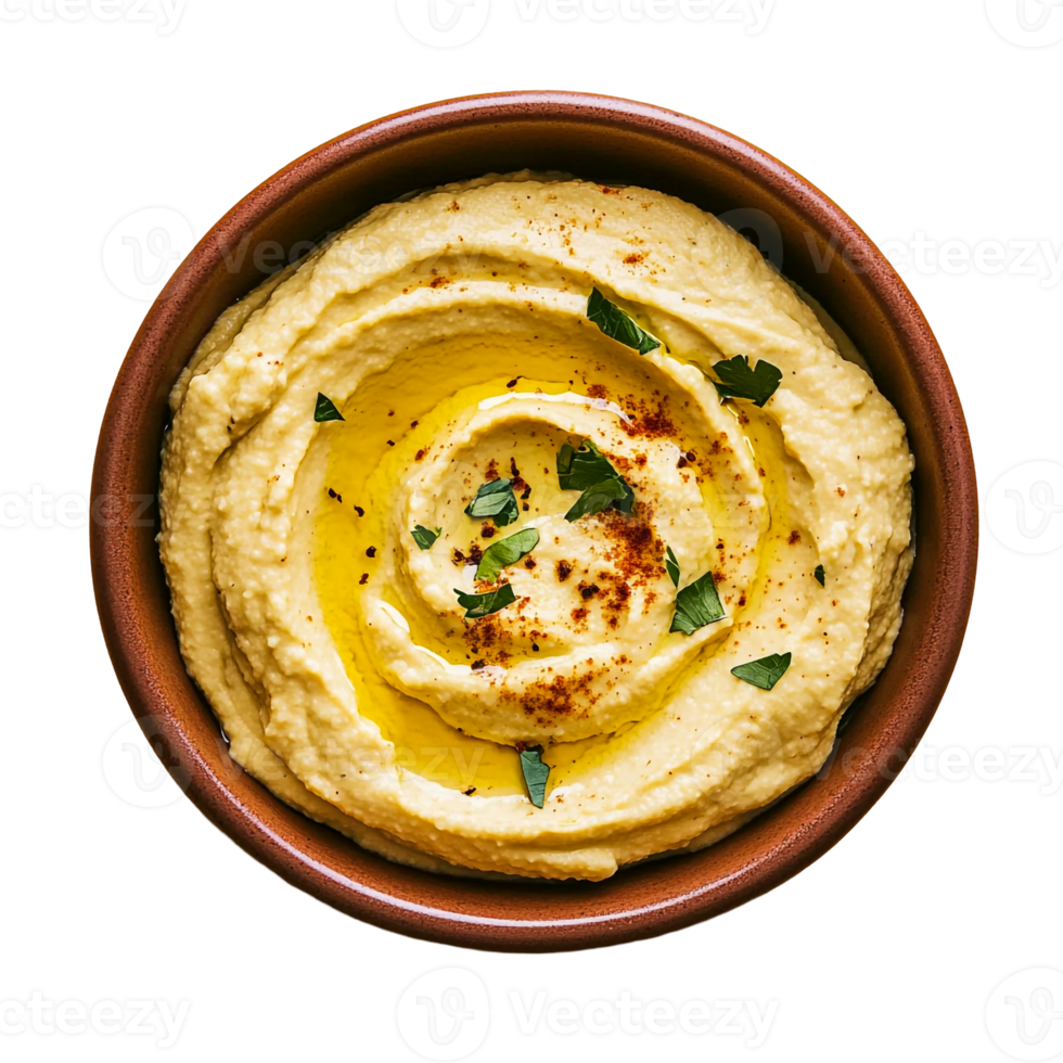 Hummus dip in a ceramic bowl png