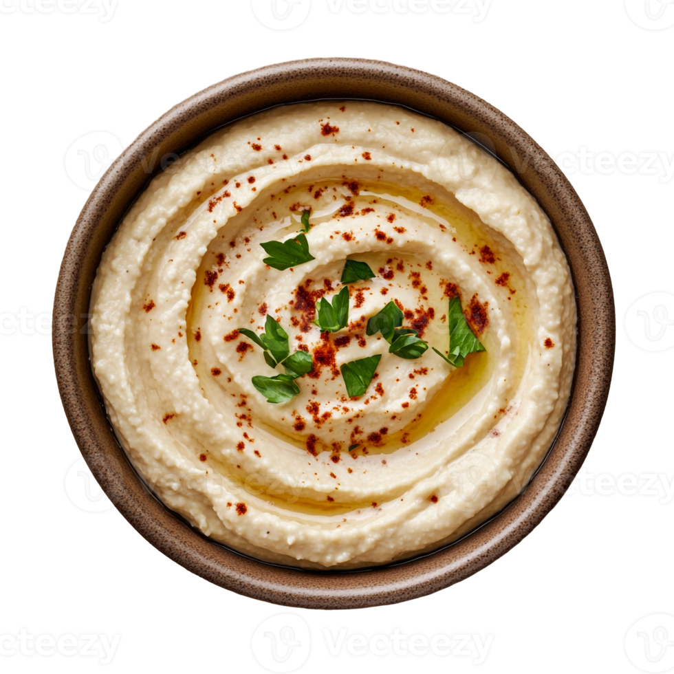 Hummus bowl with chili flakes and herbs png