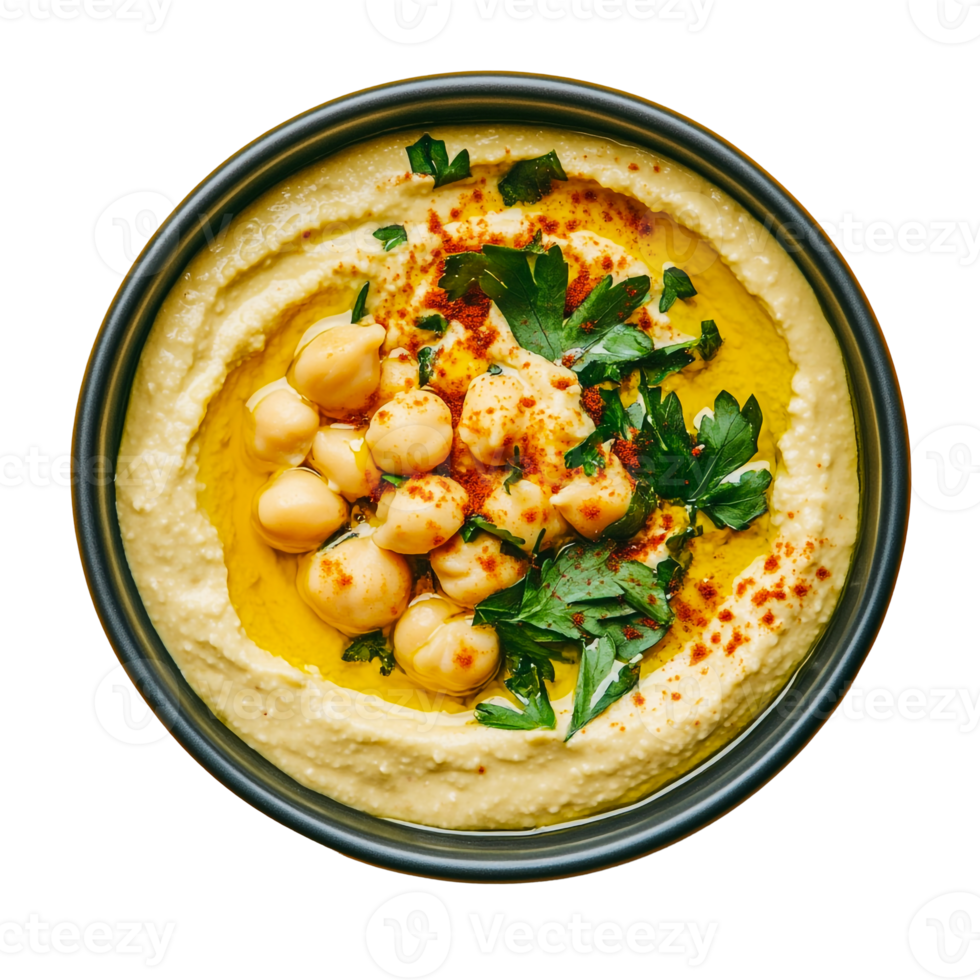 Mediterranean hummus dip in a bowl png