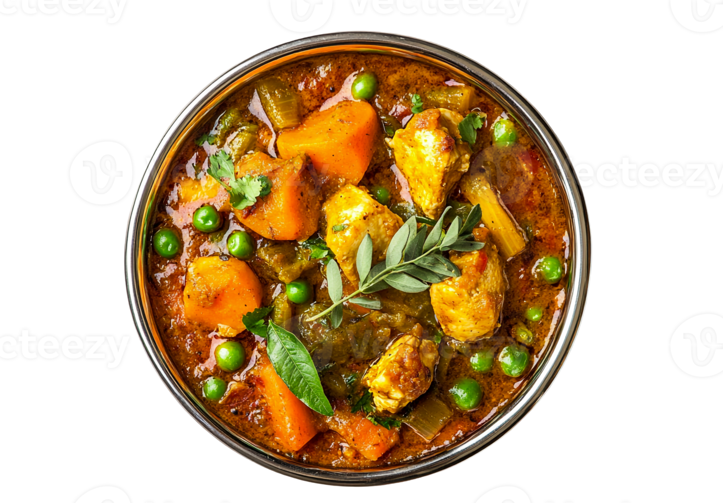 A vibrant Indian sabzi in a metal serving bowl png