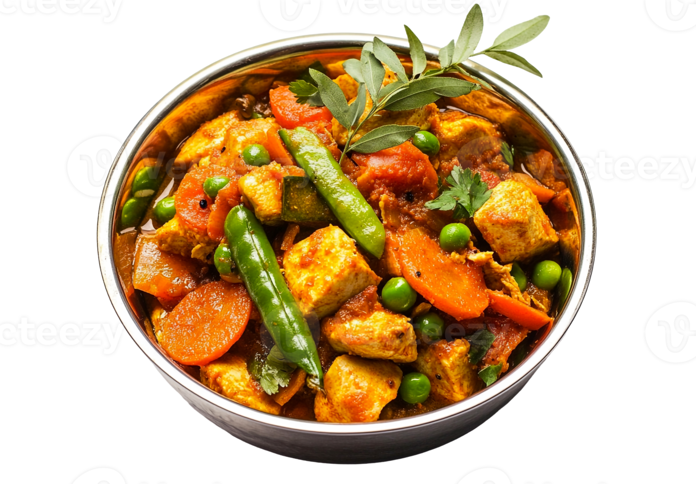 Indian spiced vegetables in a traditional steel dish png