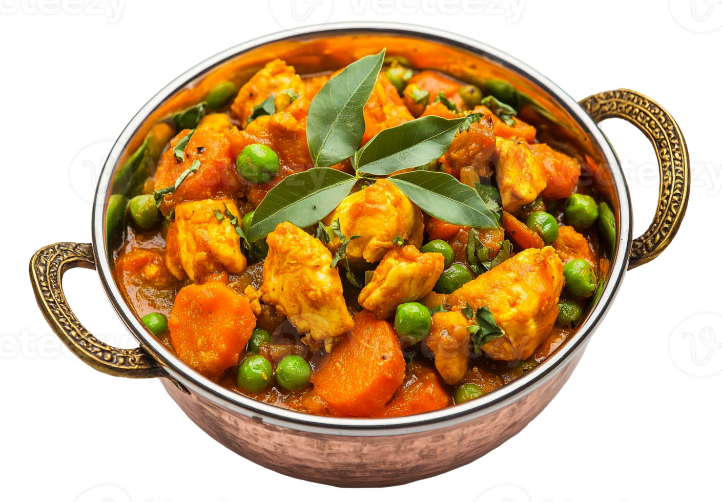 Vegetable korma served in a metal bowl png