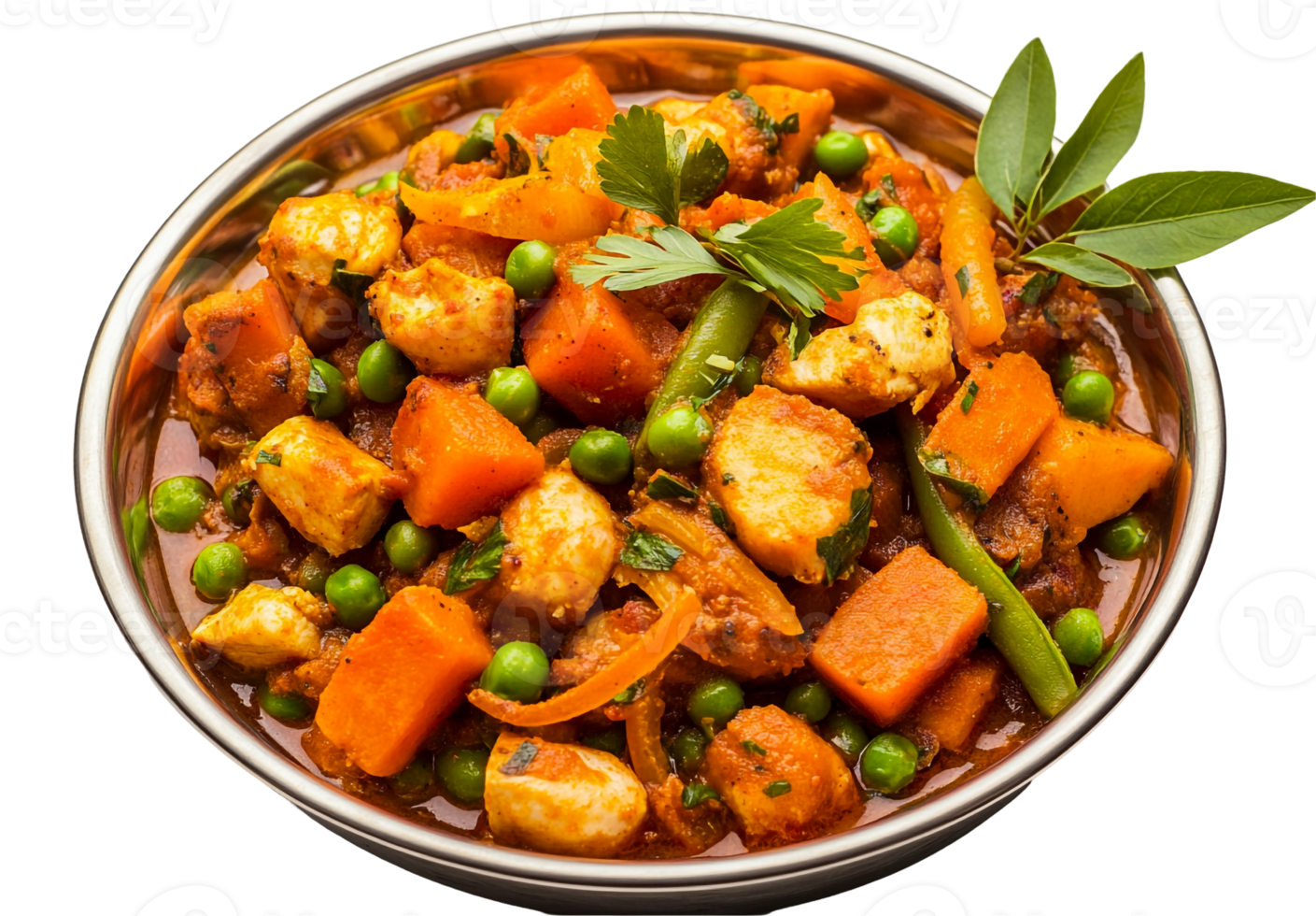 Indian-style sabzi in a steel bowl png