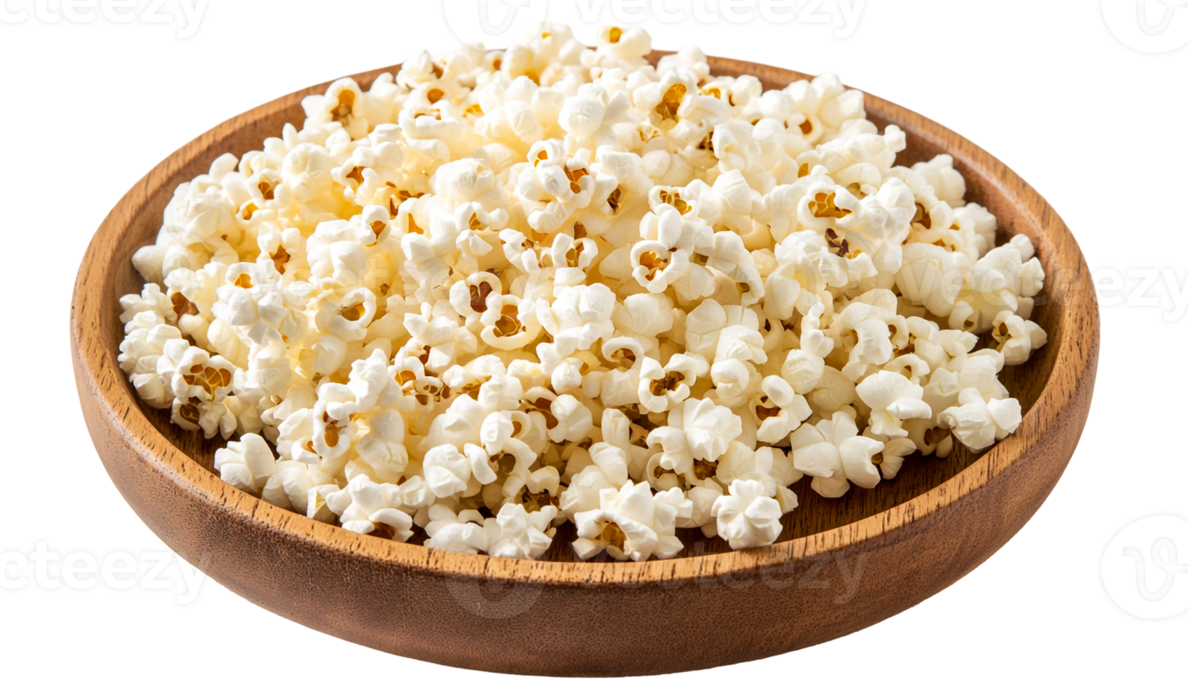 Classic popcorn on a rustic wooden plate png