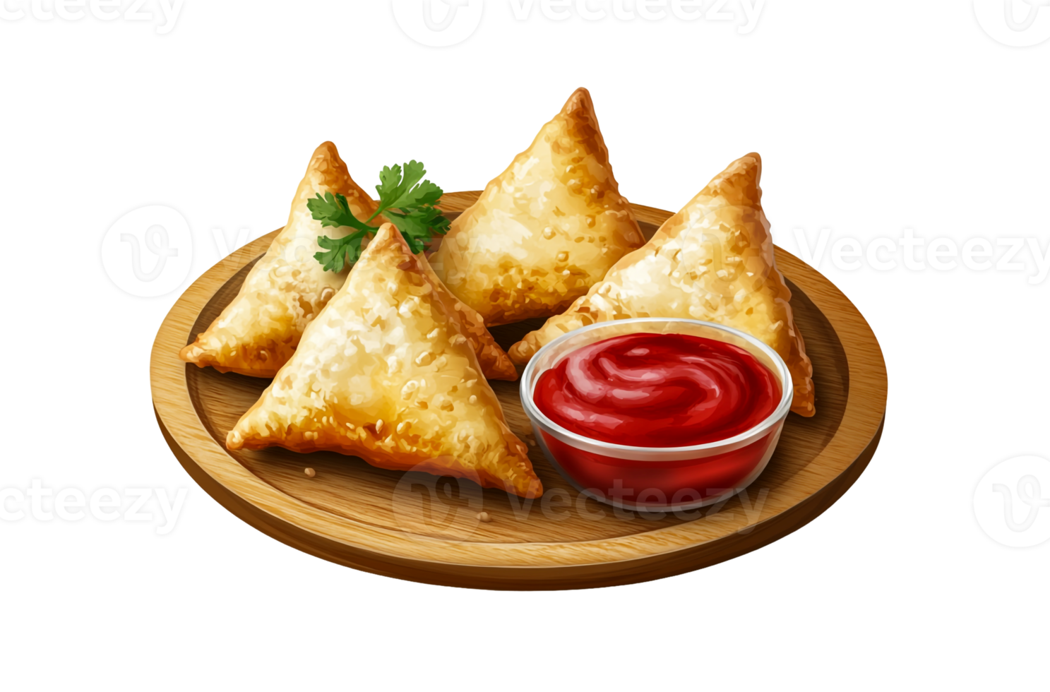 Fried samosa with ketchup on the side png