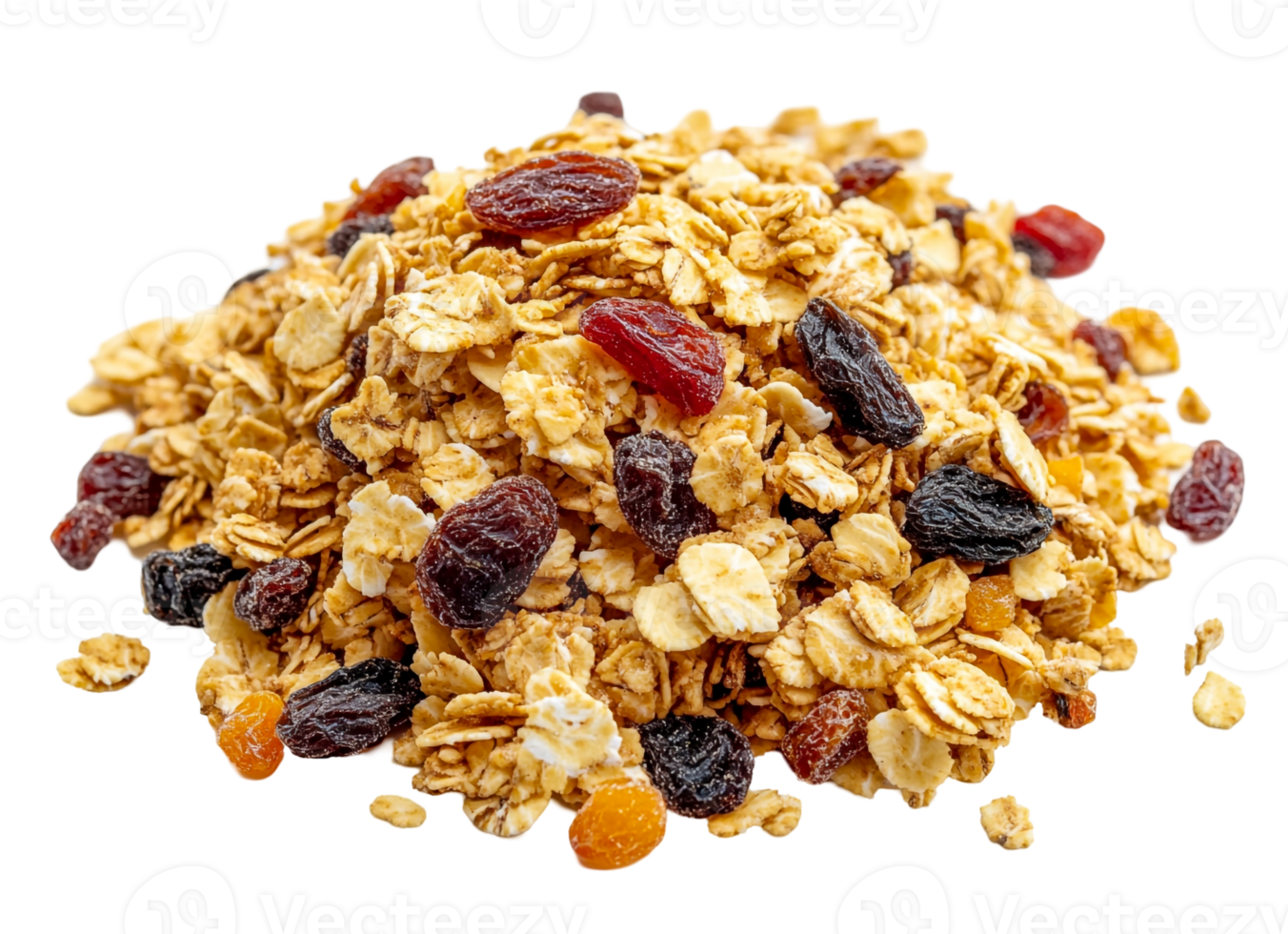 A textured pile of granola with dried fruits png