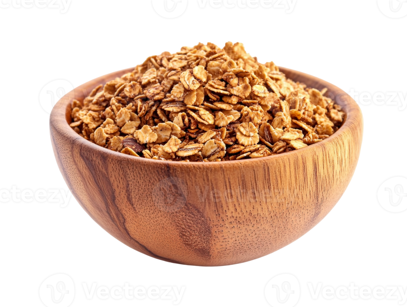A bowl of granola placed on wood png