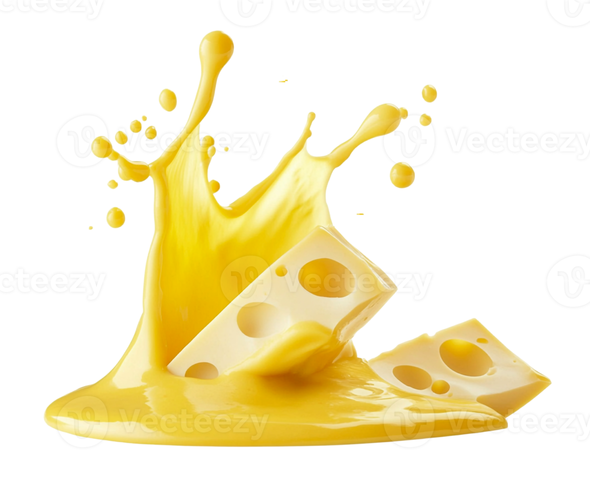 Cheese slices splashing in yellow sauce png