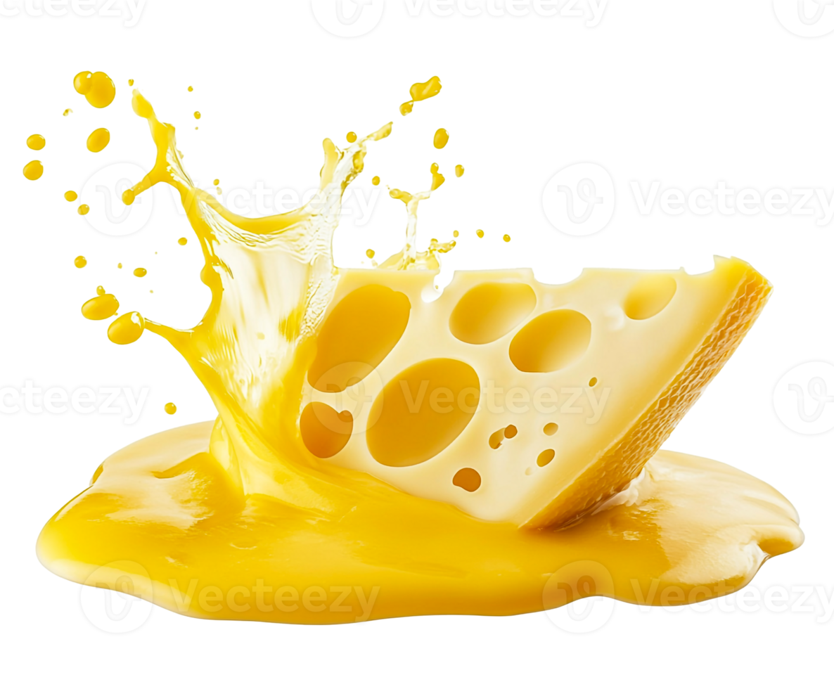 Cheese slices suspended in yellow sauce splash png