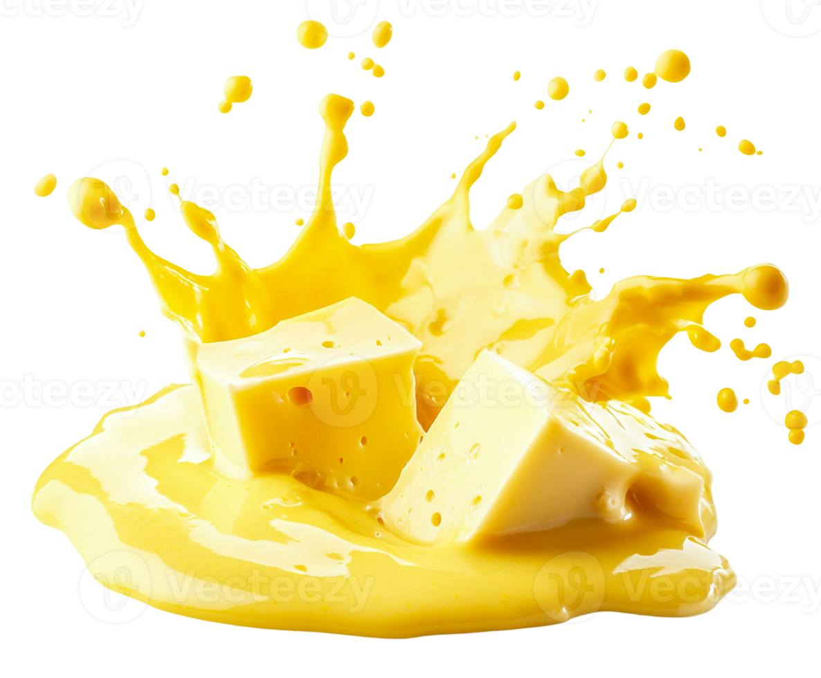 Melty cheese slices in sauce splash png