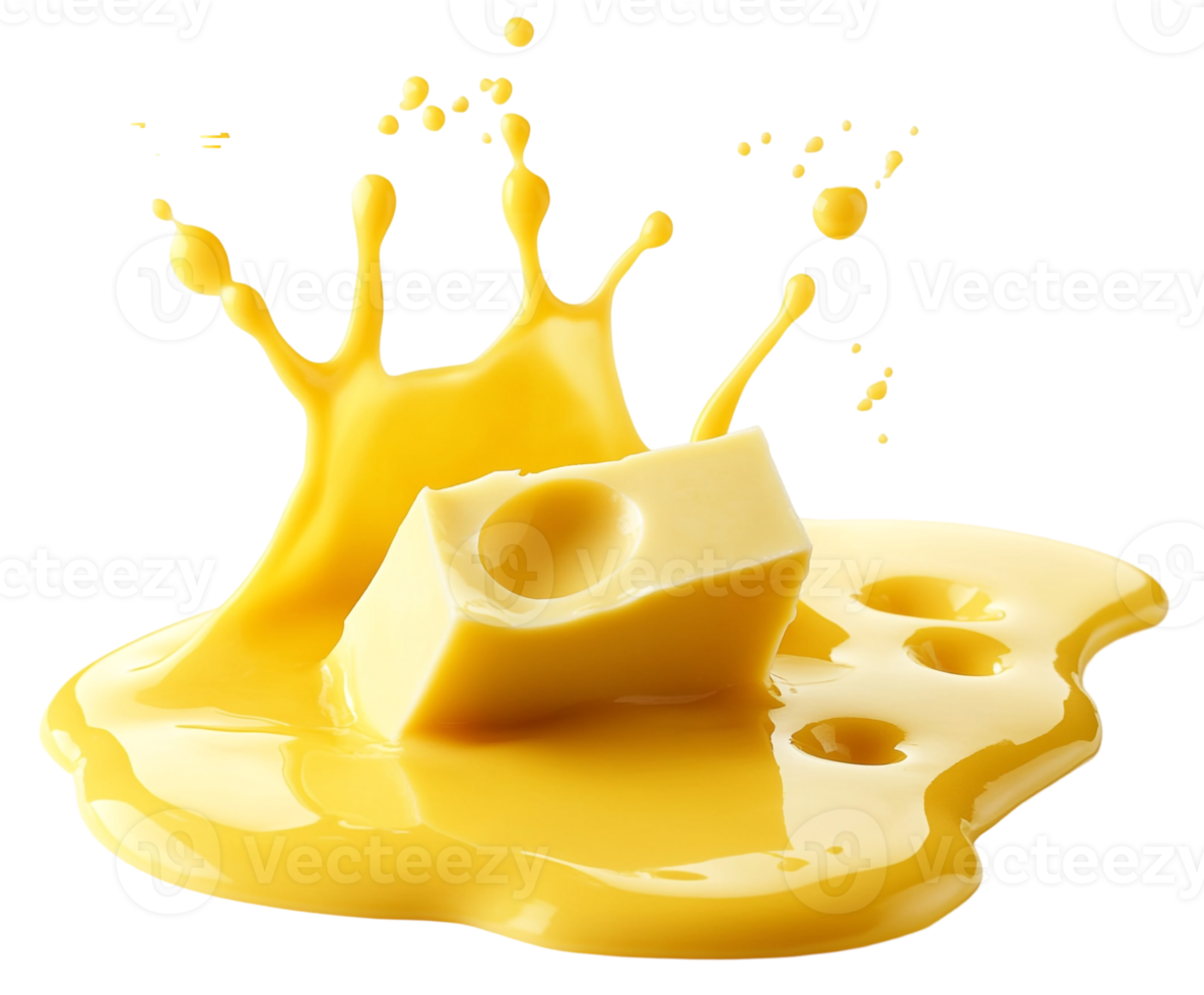 Flying cheese slices with sauce splash png