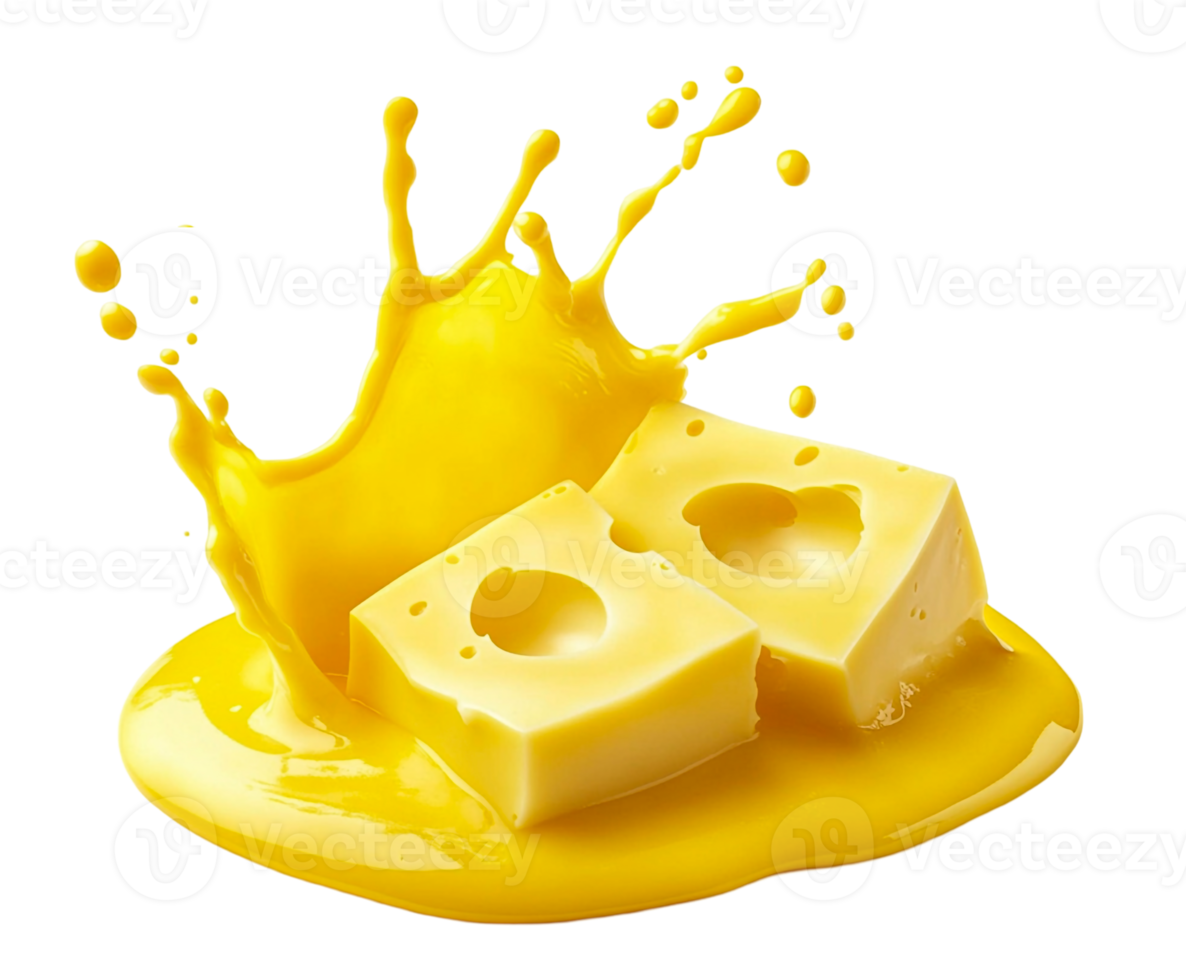 Cheese slices mid-splash with sauce png
