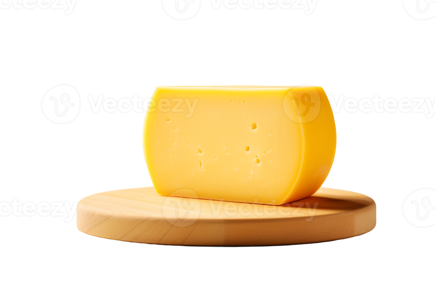 Round piece of cheese on wooden board png