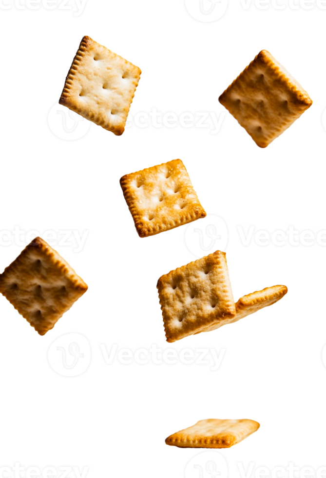 Crackers suspended against transparent background png