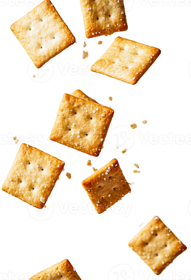 Floating crunchy crackers png