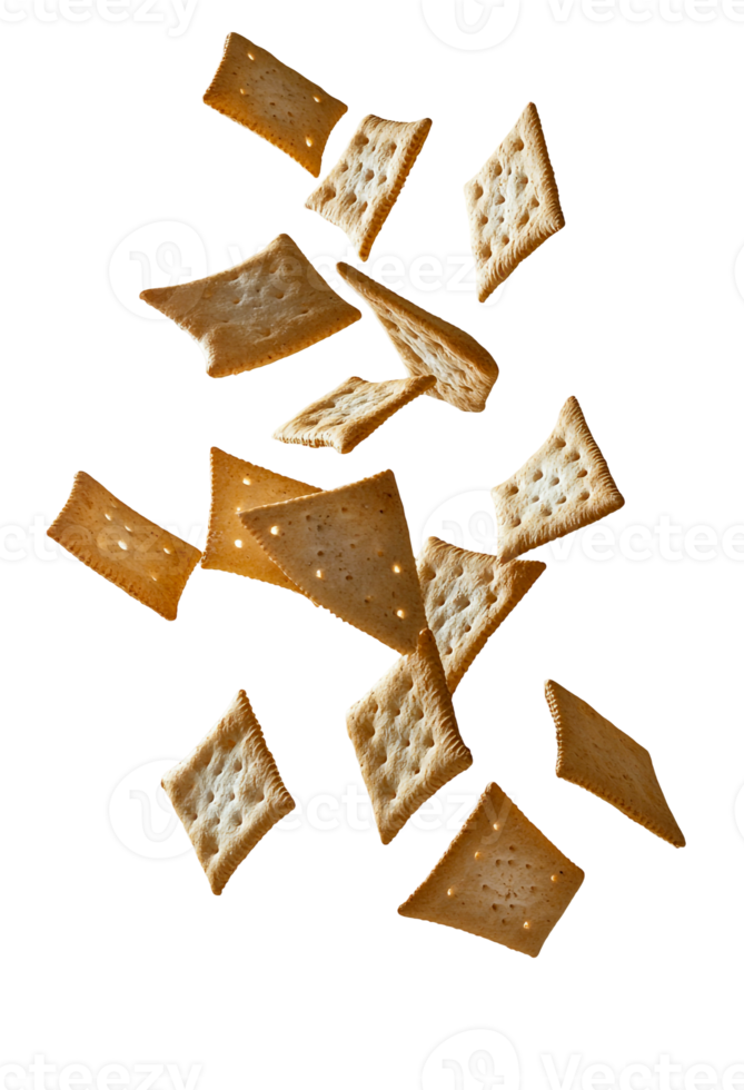 Floating crisp, square crackers png