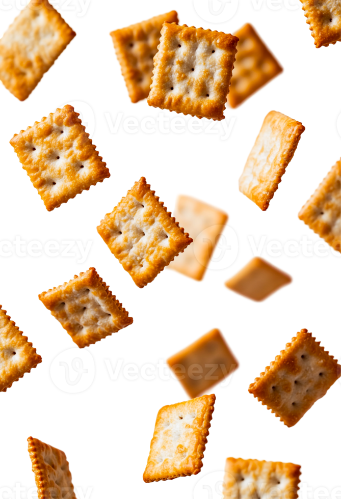 Crisp crackers with sharp edges levitating png