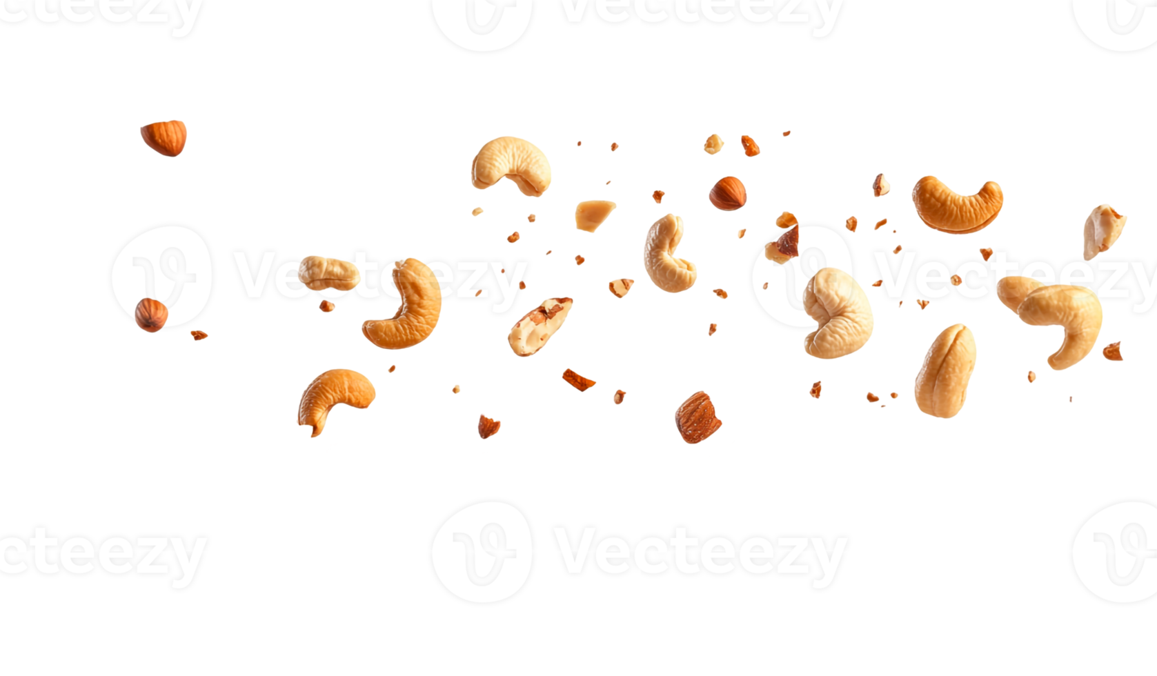 Cashews and hazelnuts floating png