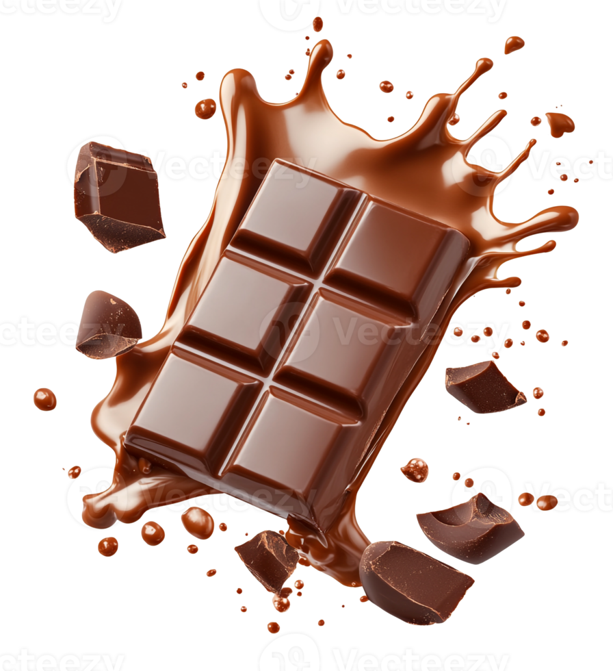 A melting chocolate bar with liquid cocoa png