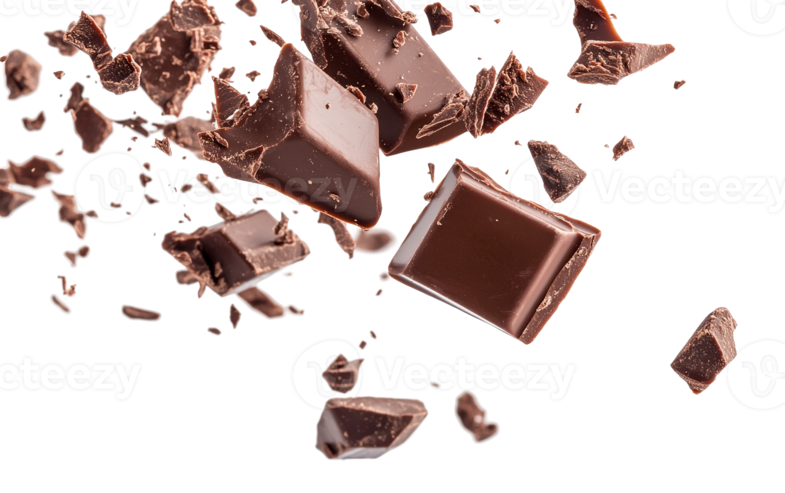 Flying chocolate chunks with sharp edges png