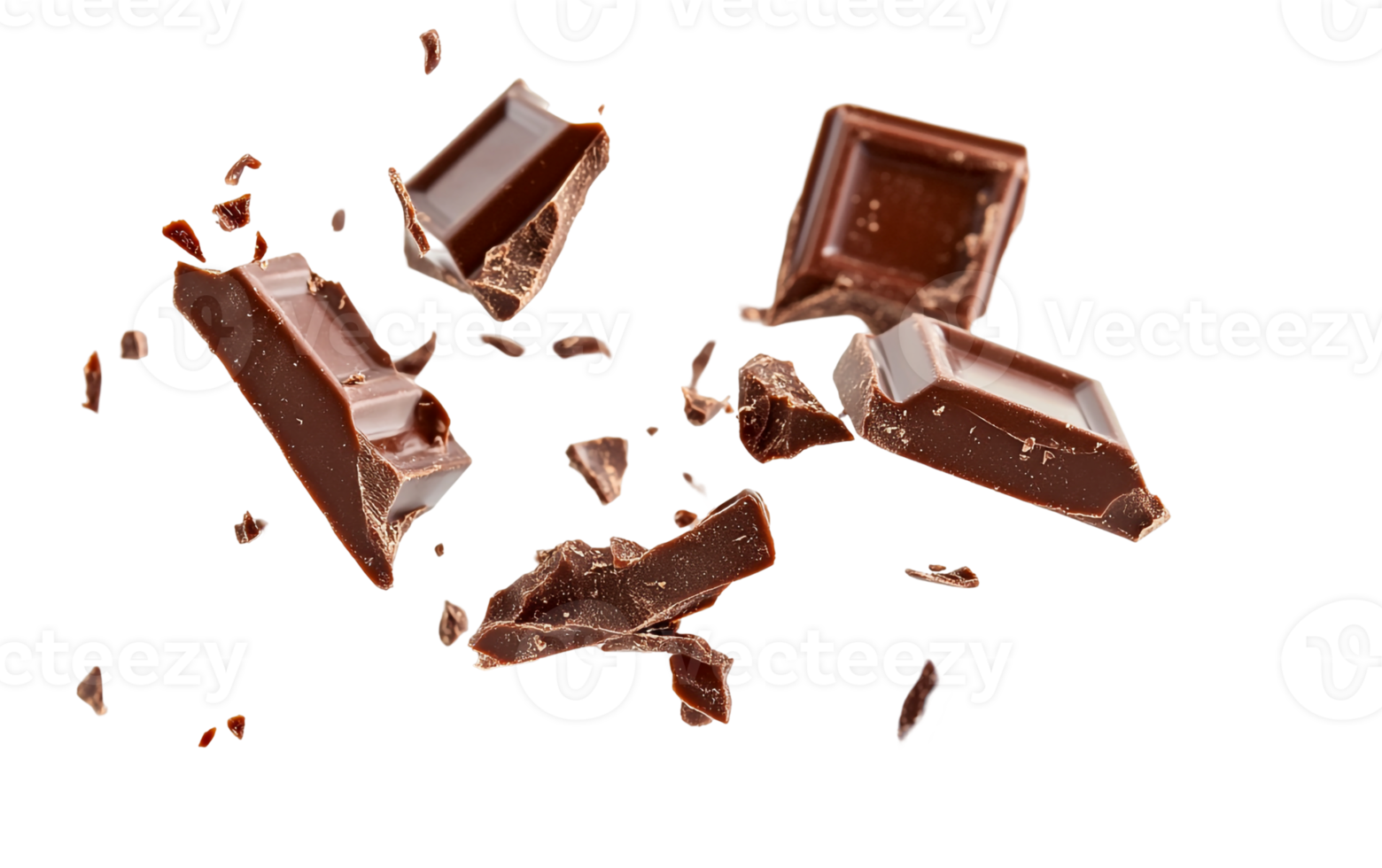 Pieces of chocolate suspended in air png