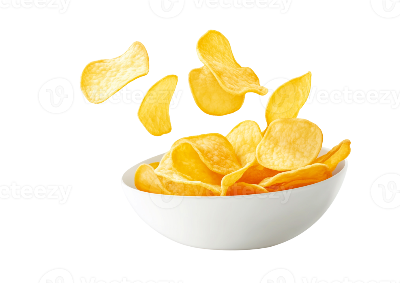 Potato chips tumbling into a bowl png