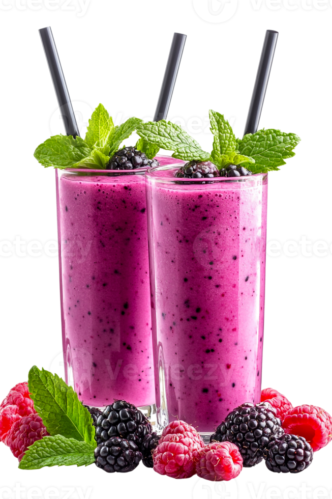 Two glasses with purple smoothies png