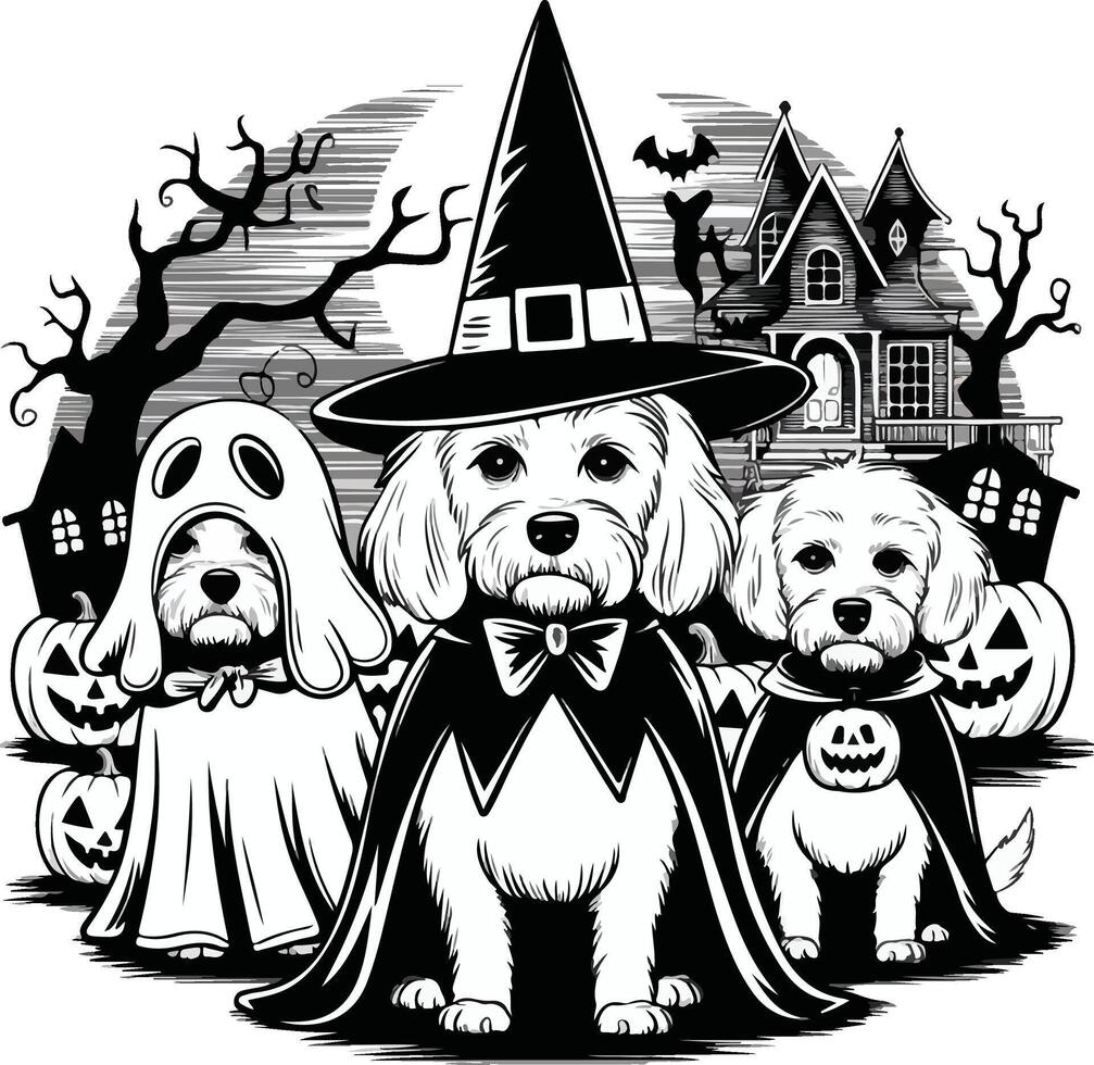 Spooky Dogs with Pumpkins vector