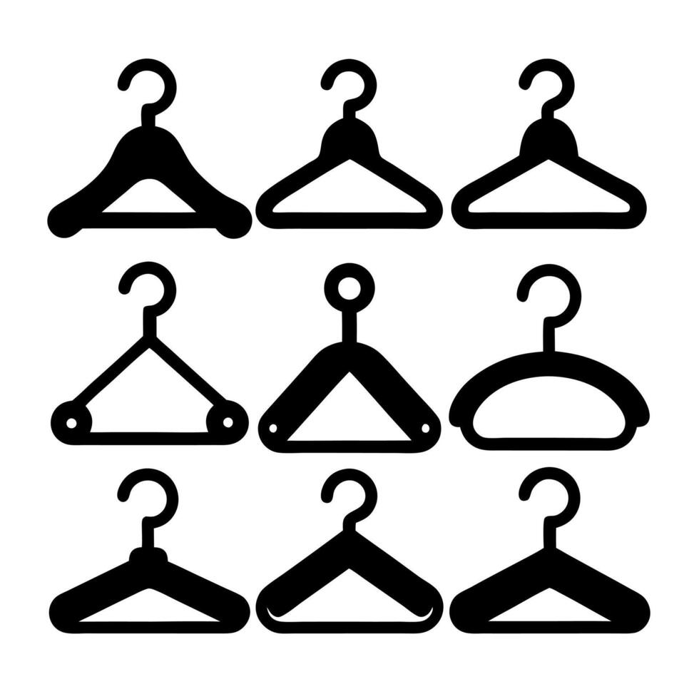 Collection of Simple Black and White Coat Hanger Icons vector