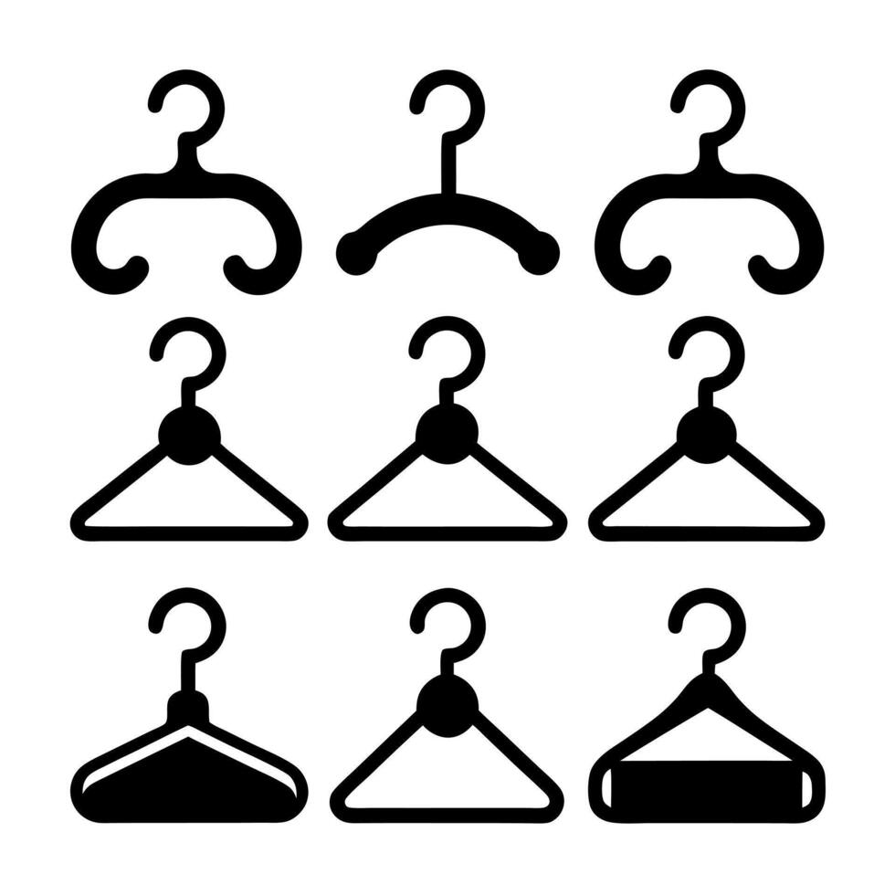 Simple Black and White Coat Hanger Icons vector