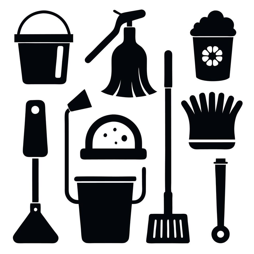 Cleaning Tools Silhouettes icon design vector