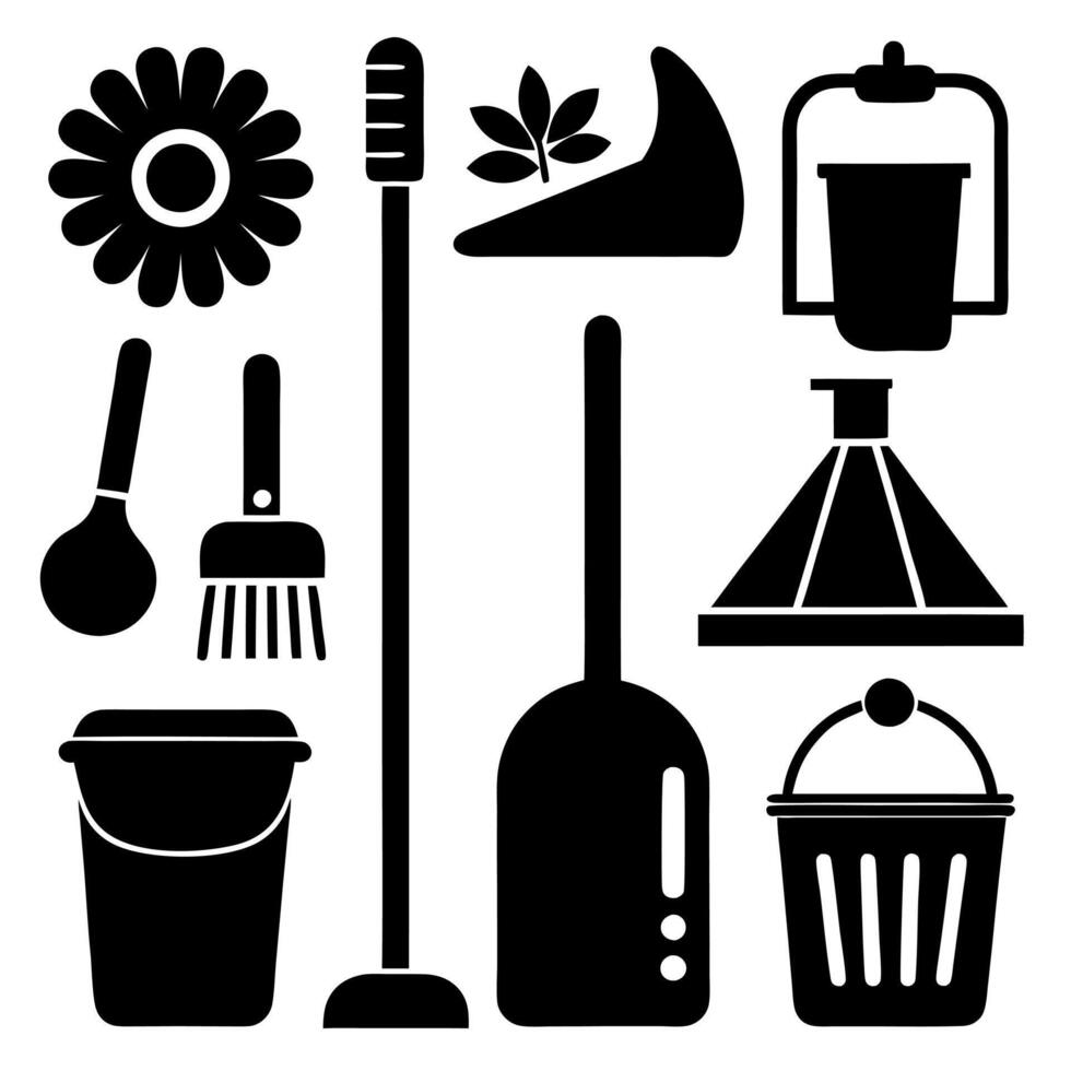 Cleaning Tools Silhouettes vector