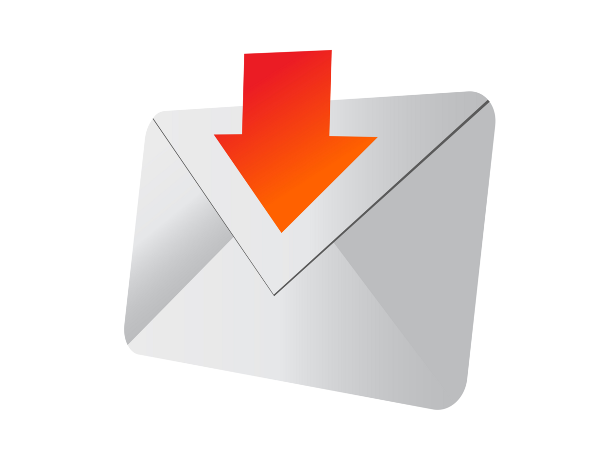 Back of white envelope with down red arrow icon png