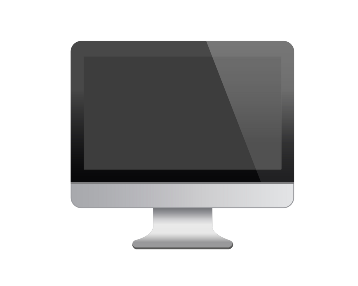 The isolated black and silver desktop personal computer icon in front view png