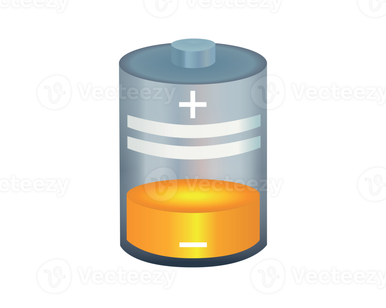 Yellow cylinder recharging battery cell icon with minimal amount of power remaining png