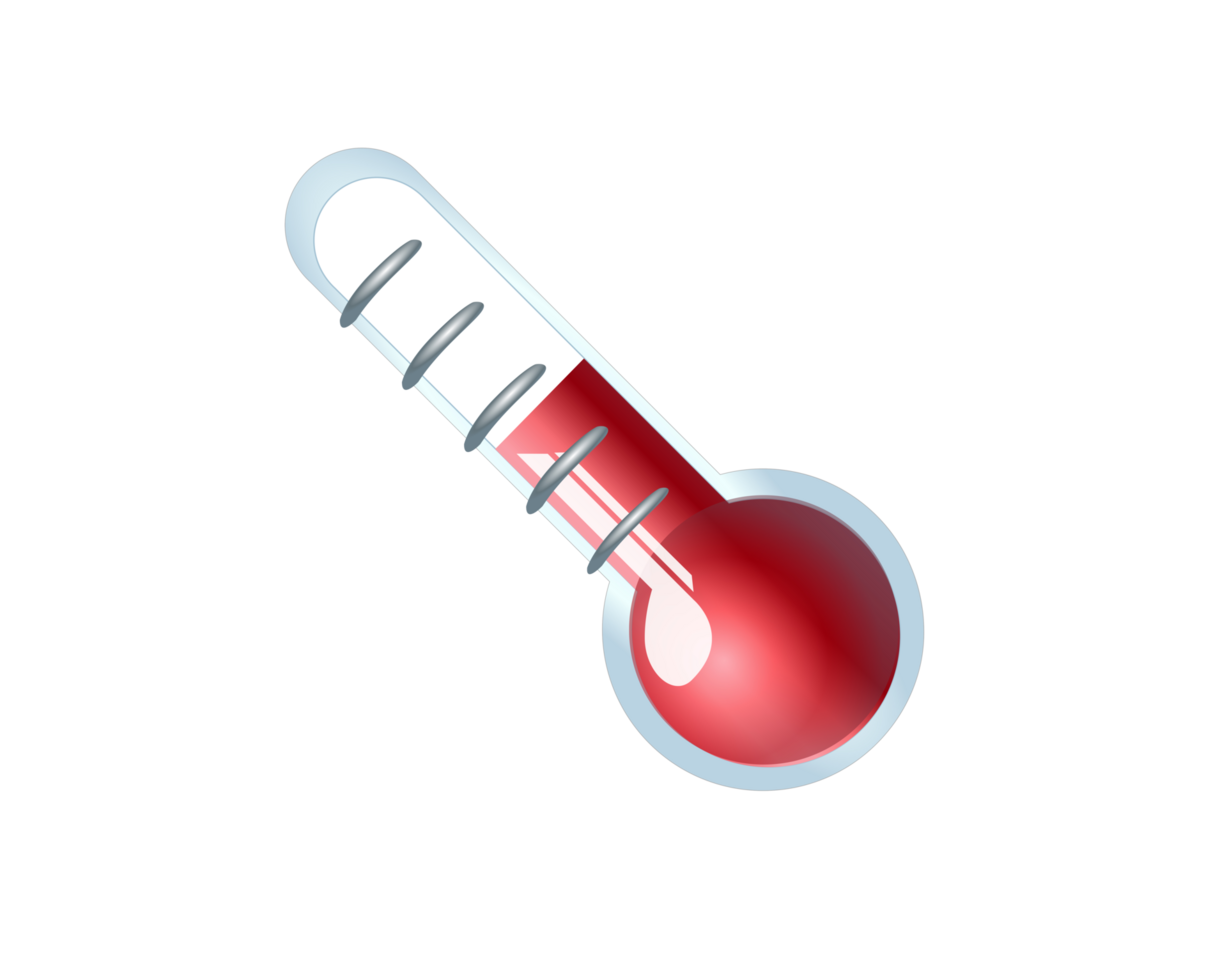 Liquid in glass thermometer icon with red liquid risen to measure temperature png
