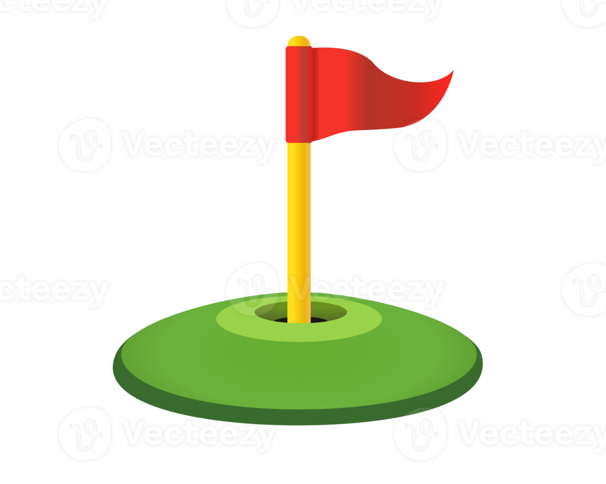 Red golf flag and hole icon with green field png