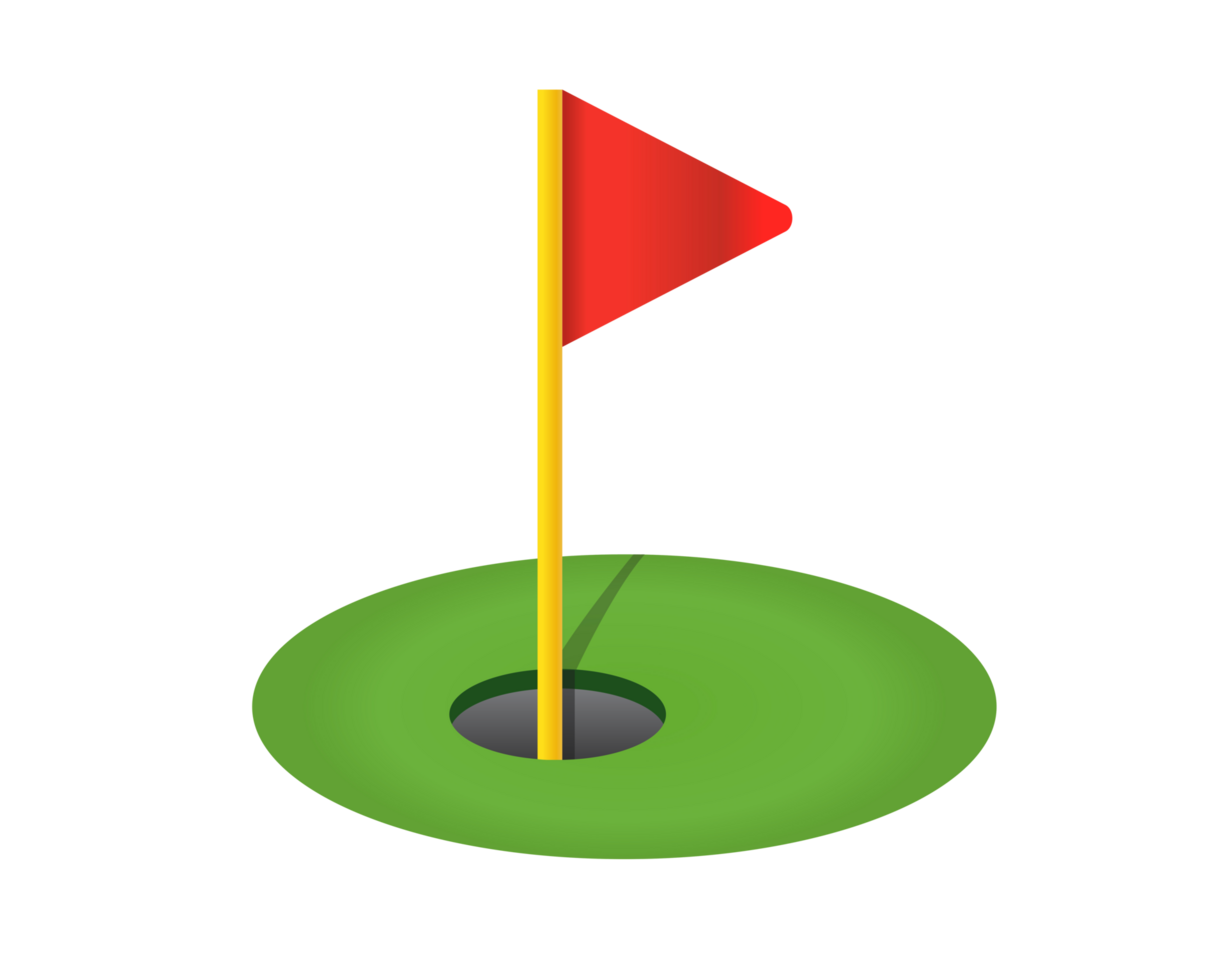 Red triangular golf flag and hole icon with green field png