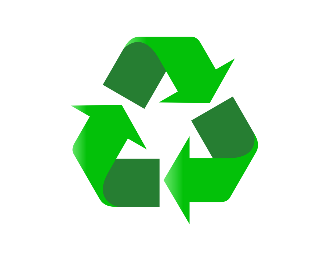 Green universal recycling symbol icon, three arrows pointing clockwise in a triangular formation png